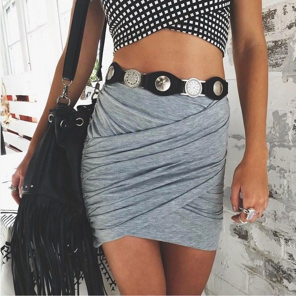 Wish Women's Sexy Pleated Nightclub Mini Skirt with Hip Bag Cotton Skirt