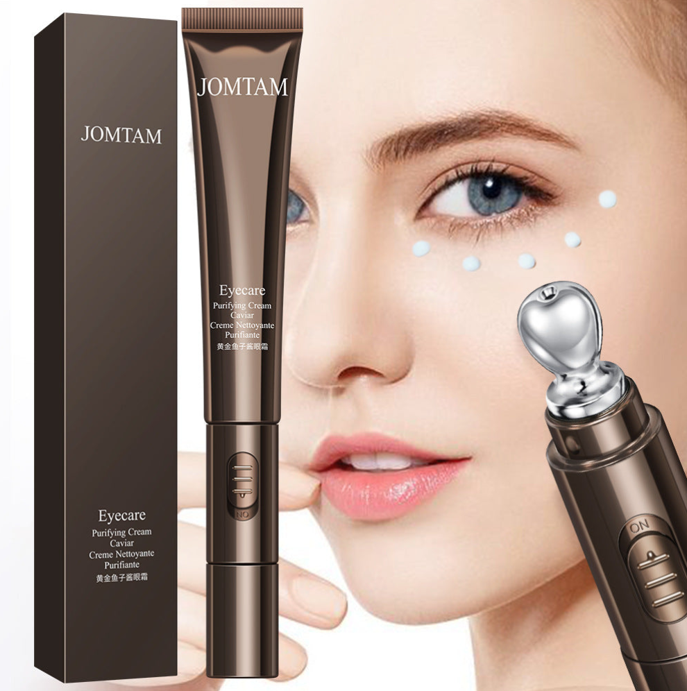JOMTAM Electric Caviar Eye Cream - Micro-Vibration Massaging Wand with Gold & Collagen for Dark Circles, Puffiness & Wrinkle Reduction (20g)