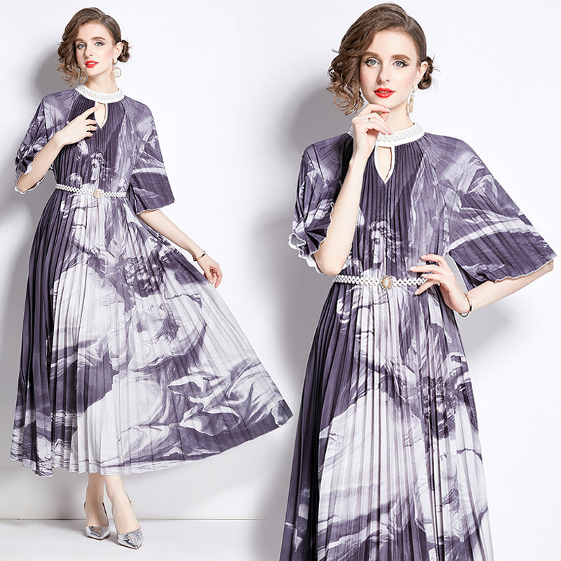 Gradient Printed Large Swing Dress