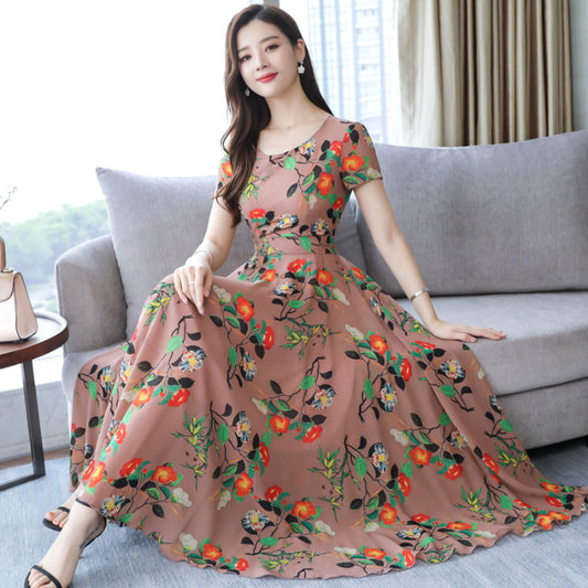 Sweet Korean Style Floral Print Cotton Summer Midi Dress